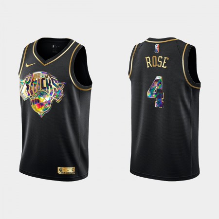 Maglia NBA New York Knicks Derrick Rose 4 Nike 2021-22 Nero Golden Edition 75th Anniversary Diamond Swingman - Uomo